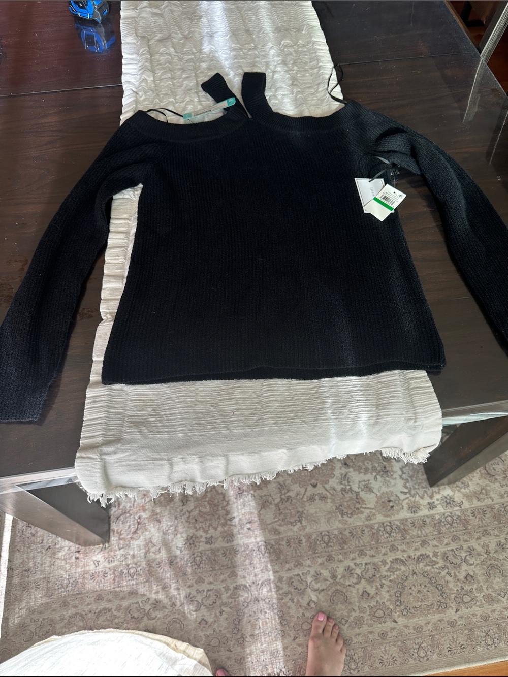 1. State Black Off-Shoulder Ribbed Knit Sweater